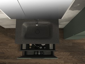 Meuble salle de bains FARO à poser 70 cm cannelé vert mat et lavabo Unitop en HPL quartzite foncé