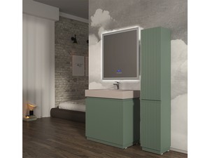 Meuble salle de bains FARO 90 cm à poser cannelé vert mat et lavabo Unitop en HPL quartzite clair
