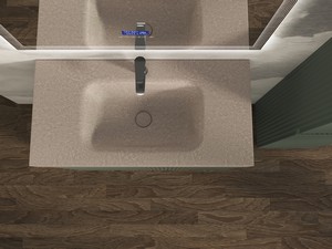 Meuble salle de bains FARO 90 cm à poser cannelé vert mat et lavabo Unitop en HPL quartzite clair