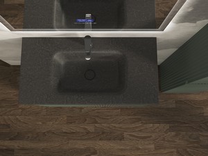 Meuble salle de bains FARO 90 cm à poser cannelé vert mat et lavabo Unitop en HPL quartzite foncé