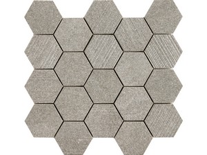Mosaïque hexagonale Geology Grey 29x27 grès cérame pleine masse effet pierre gris
