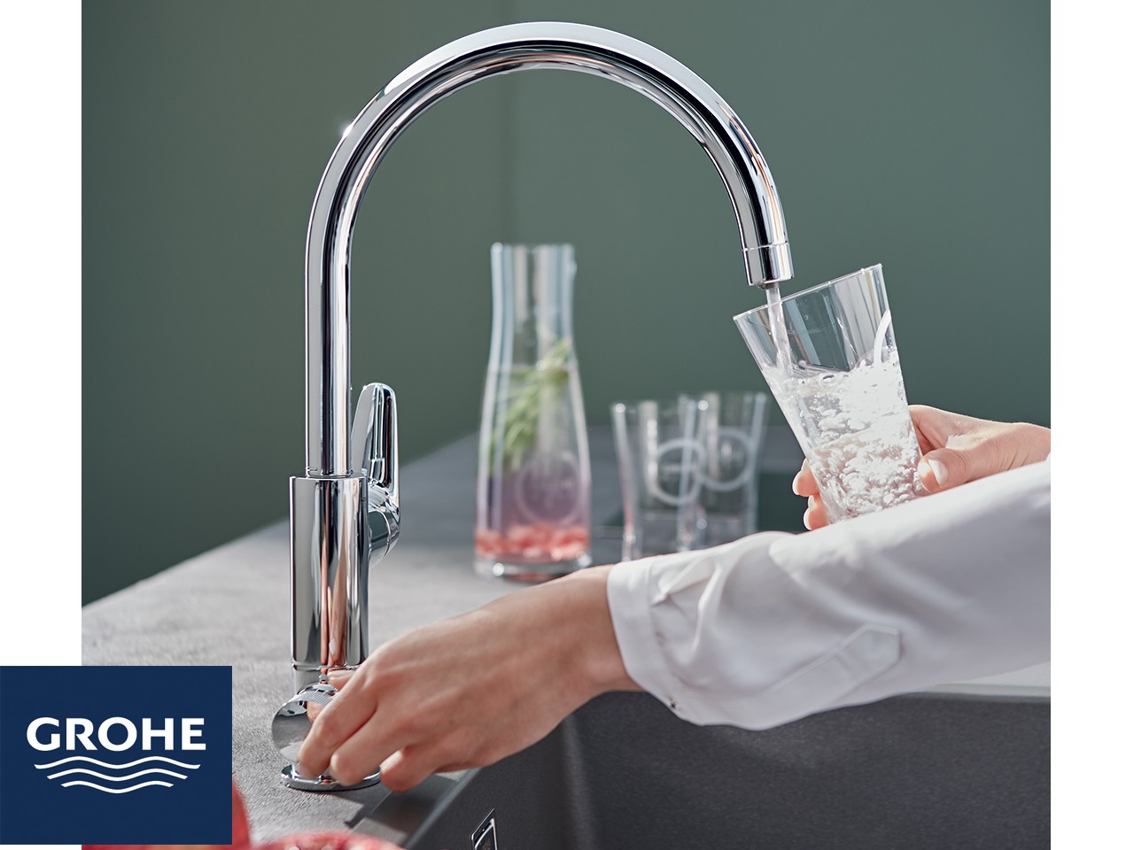 Grohe® Blue Pure Baucurve Miscelatore Lavello con Sistema Filtrante dell’Acqua Iperceramica
