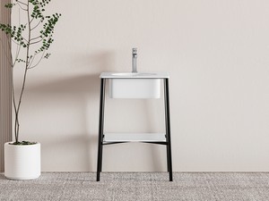 HEDERA freestanding cabinet with 52 cm ceramic sink and 82 cm matt black steel frame