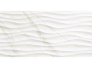 Carrelage Julia Wave Calacatta 35x70 effet vague 3D marbre blanc brillant