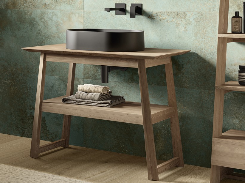Meuble de salle de bains Kyoto 100 cm base pour vasque à poser Teck