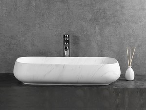 Vasque à poser Adda 72x41xH14,5 cm céramique effet marbre de Carrare blanc