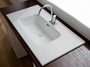 Meuble de salle de bains LERICI L60 cm 2 tiroirs finition vert mat avec lavabo Unitop en céramique