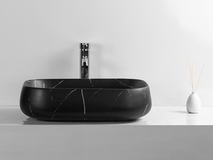 Vasque à poser 56x42xH14,5 cm céramique effet marbre Marquinia noir