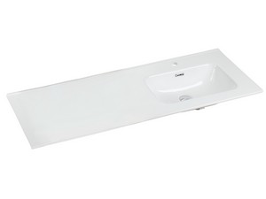 Meuble salle de bains AVIVO 120 cm 2 tiroirs cannelé vert mat et lavabo céramique droite blanc brillant