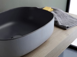 Aufsatzwaschbecken Bucchero Oval 55x35 H14,5 aus Keramik Grau Cosmo Matt