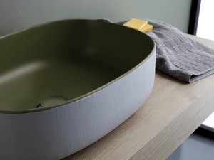 Lavabo da Appoggio Bucchero Ovale 55x35 H14,5 in Ceramica Verde Edera Opaco