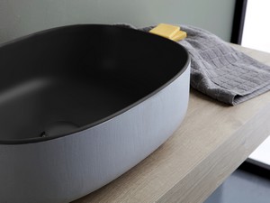 Aufsatzwaschbecken Bucchero Oval 55x35 H14,5 aus Keramik Schwarz Matt
