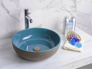 Aufsatzwaschbecken Choko Ø40 H13 cm aus Keramik, außen materisch/innen blau glänzend