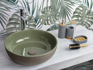 Aufsatzwaschbecken Choko Ø40 H13 cm aus Keramik, außen materisch/innen grün glänzend