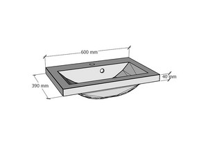 Platzsparendes Badmöbel COMPACT-39 L60 cm 2 Schubladen Weiß Glänzend und Unitop-Waschbecken aus glänzender weißer Keramik