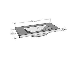 Platzsparendes Badmöbel COMPACT-39 L80 cm 2 Schubladen Weiß Glänzend und Unitop-Waschbecken aus glänzender weißer Keramik