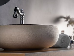 Lavabo da Appoggio Ciocco Ø40 H13 in Ceramica Materico Naturale/Nero Opaco