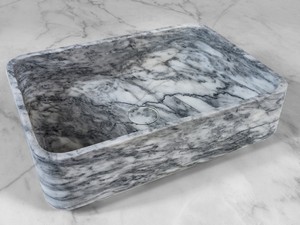 Vasque à poser en marbre Statuario 45,5x32,5xH13 cm blanc