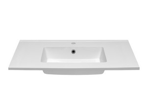 Badmöbel Smile 90 cm Lärche Grau mit Waschbecken Ecoline aus Gussmarmor und Spiegel