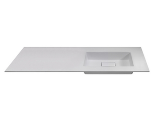Badmöbel OXYGEN 160 cm 2 Schubladen und Unitop-Waschbecken HIDE rechts aus Gussmarmor Weiß glänzend