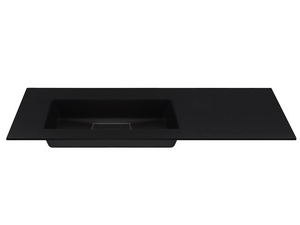 Badmöbel DESK 140 cm Grün matt - Griffe Schwarz matt und Waschbecken HIDE Pietra Schwarz