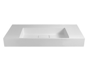 Badmöbel Qubo 100 cm 1 Schublade Oxidgrau mit quadr. Unitop-Waschbecken aus Harz, mittig, glänz. Weiß