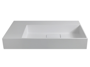 Badmöbel Qubo 100 cm 1 Schublade Sherwood mit quadratischem Unitop-Waschbecken aus Gussmarmor Wanne rechts Weiß Glänzend
