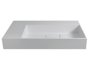 Badmöbel Qubo 100 cm 1 Schublade Oxidgrau mit quadratischem Unitop-Waschbecken aus Harz Wanne rechts Weiß Matt