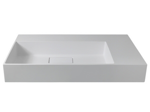 Badmöbel Qubo 100 cm 1 Schublade Oxidgrau mit quadratischem Unitop-Waschbecken aus Harz Wanne links Weiß Glänzend
