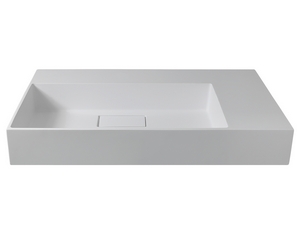 Badmöbel Qubo 100 cm 1 Schublade Sherwood mit quadratischem Unitop-Waschbecken aus Gussmarmor Wanne links Weiß Matt
