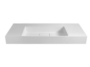Badmöbel Qubo 120 cm Weiß Matrix mit quadratischem Unitop-Waschbecken aus Gussmarmor, Becken in der Mitte