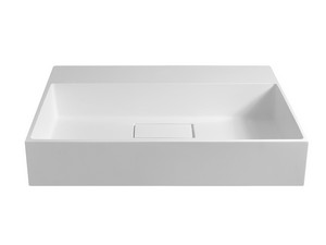 Badmöbel Qubo 70 cm 1 Schublade Weiß Matrix/Oxidgrau mit quadratischem Unitop-Waschbecken aus glänzender weißer Keramik
