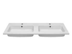 Badmöbel Smart 120 cm Lärche Weiß mit zwei Waschbecken Square aus Gussmarmor
