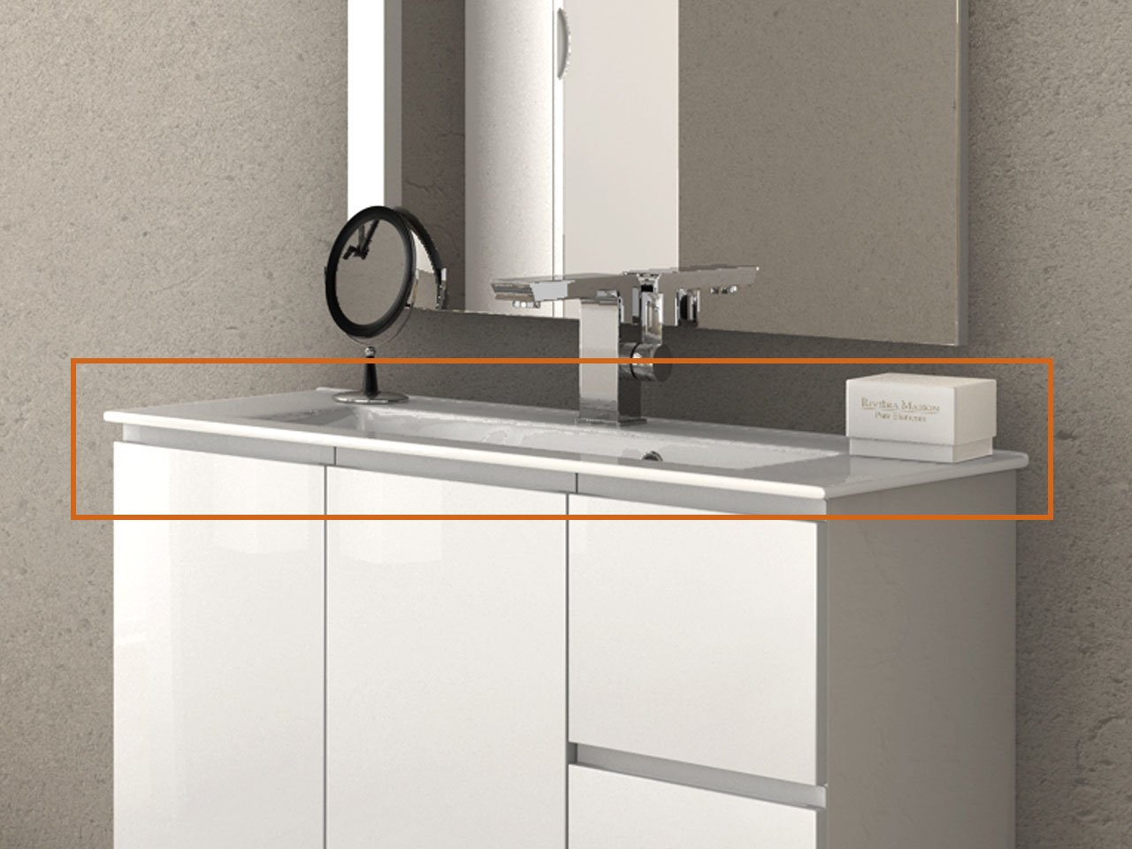 Mobile bagno 55 cm con lavabo e specchio bianco - Desy 7536