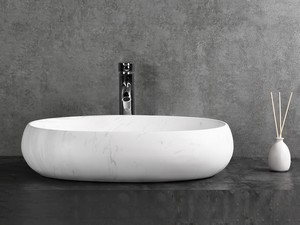 Vasque à poser Mincio 59x40xH15 cm céramique effet marbre de Carrare blanc