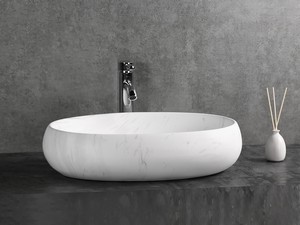 Lavabo da Appoggio Mincio 59x40xH15 cm Ceramica Effetto Marmo di Carrara Bianco