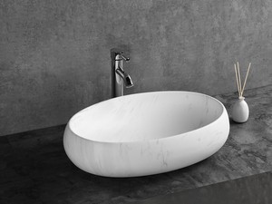 Vasque à poser Mincio 59x40xH15 cm céramique effet marbre de Carrare blanc