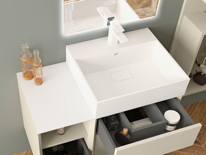 Tribeca Bathroom Furniture 50 cm 2 Drawers Wood Effect Frassino Scuro with Unitop Washabasin White Matt