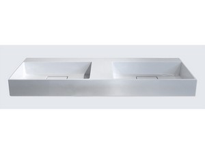 Badezimmerschrank „Qubo“ 140 cm Matrixweiß/Oxidgrau mit Doppelwaschbecken aus Harz Weiß Glänzend