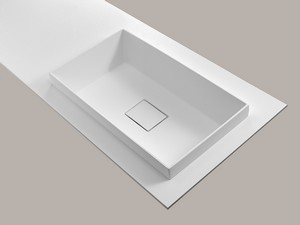 TOUCH 140 cm Badezimmerschrank 2 Schubladen Blau matt und Halbeinbaubecken rechts STAR-PIETRA Weiß