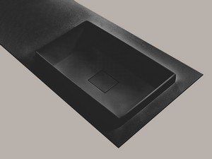 Lavabo Star 140,5x51,5 cm avec vasque semi-encastrée droite et plan effet pierre en résine noir