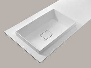 TOUCH 140 cm Badezimmerschrank 2 Schubladen Blau matt und Halbeinbaubecken links STAR-PIETRA Weiß