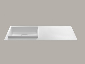 TOUCH 140 cm Badezimmerschrank 2 Schubladen Blau matt und Halbeinbaubecken links STAR-PIETRA Weiß