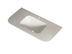 Meuble de salle de bains Tide 100 cm 3 tiroirs en bois multiplis noyer avec lavabo en Solid Surface blanc mat