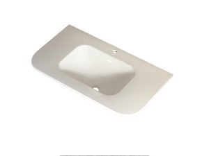 Meuble de salle de bains Tide 90 cm 3 tiroirs en bois multiplis noyer avec lavabo en Solid Surface blanc mat