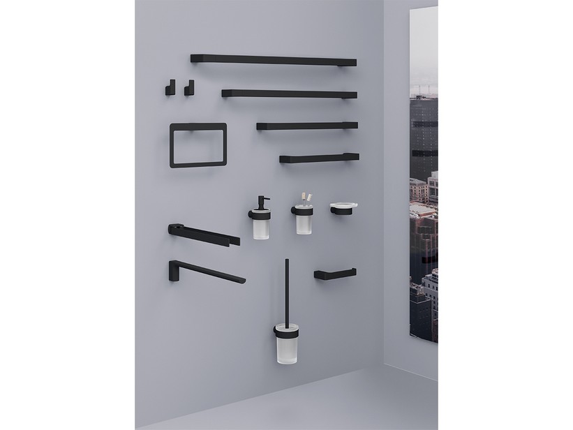 Mobile Bagno DESK 140 Cm Quercia/Verde Opaco - Maniglie Nero Opaco E Lavabo Hide Pietra Nero