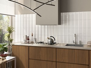 Wandfliese Mahjong Milk 3D Lux 6x24,6 Einbrand Weiß glänzend