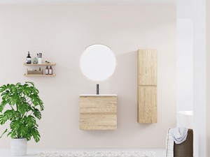 Space-saving bathroom cabinet kit Marea 60 P38 cm 2 drawers Rustic Oak with Glossy White Resin Washbasin