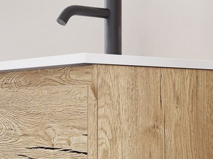 Space-saving bathroom cabinet kit Marea 60 P38 cm 2 drawers Rustic Oak with Glossy White Resin Washbasin