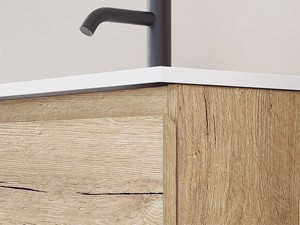 Space-saving bathroom cabinet kit Marea 80 P38 cm 2 drawers Rustic Oak with Glossy White Resin Washbasin